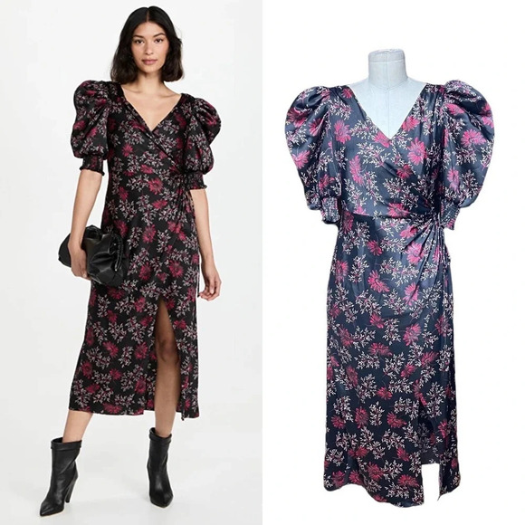 Cinq a Sept Daisy Kacy Tumbled Black Pink Floral Print Dress Size‎ 4 - Picture 1 of 12
